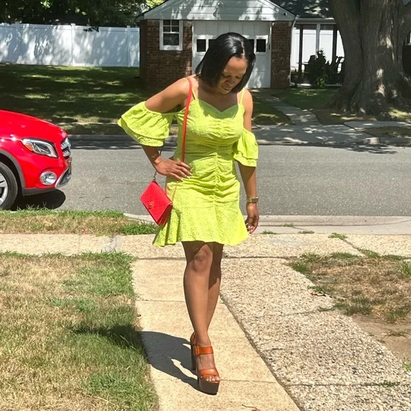 Lime green off the shoulders mini dress, size small - Picture 12 of 12